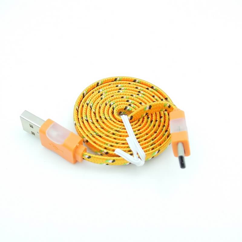 Datový USB - C kabel 1m textilní plochý oranžový