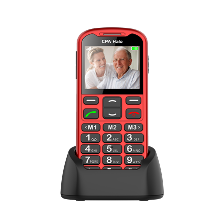 TELEFON CPA HALO 19 SENIOR ČERVENÝ S NABÍJECÍM STOJÁNKEM