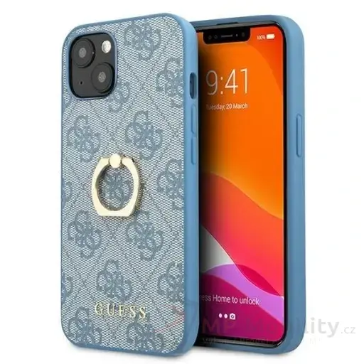 Guess PU 4G Ring Zadní Kryt pro iPhone 13 mini Blue