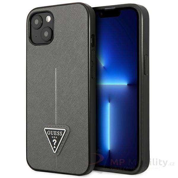 Guess PU Saffiano Triangle Zadní Kryt pro iPhone 13 mini Silver