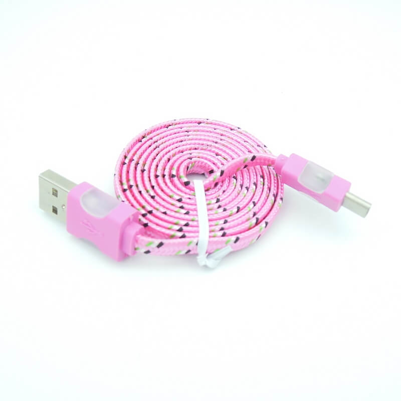 Datový USB - C kabel 1m textilní plochý růžový