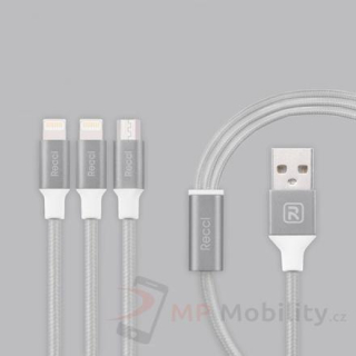 Recci USB kabel RCS-H120 3v1 Micro USB + 2x lightning nabíjení 1,2 metru
