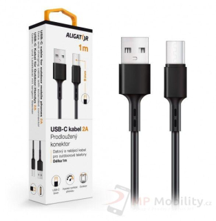 Datový a nabíjecí kabel ALIGATOR USB-C, 7,00 mm, délka 1m, 2A, USB 2.0, černý